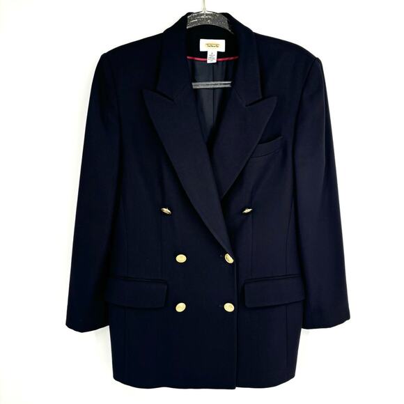 Vintage Talbots Military Style Blazer Worsted Wool Navy
Size 8 Nautical - Picture 1 of 13